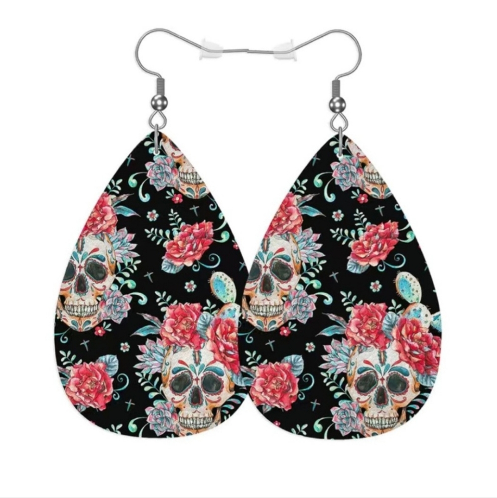 Sugar Skull Leather Earrings